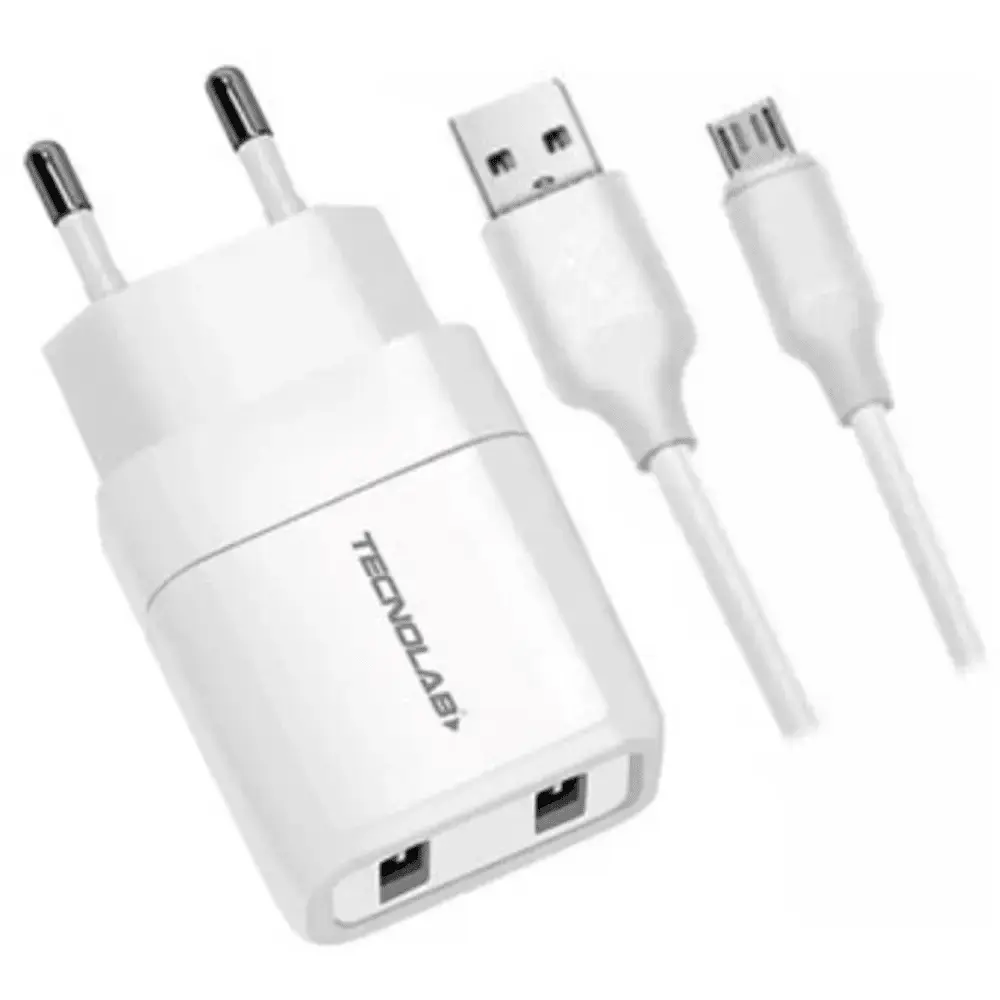 [4740007700591] CARGADOR MICRO USB TECNOLAB DOBLE PUERTO CERTIFICADO 2.4A TL041