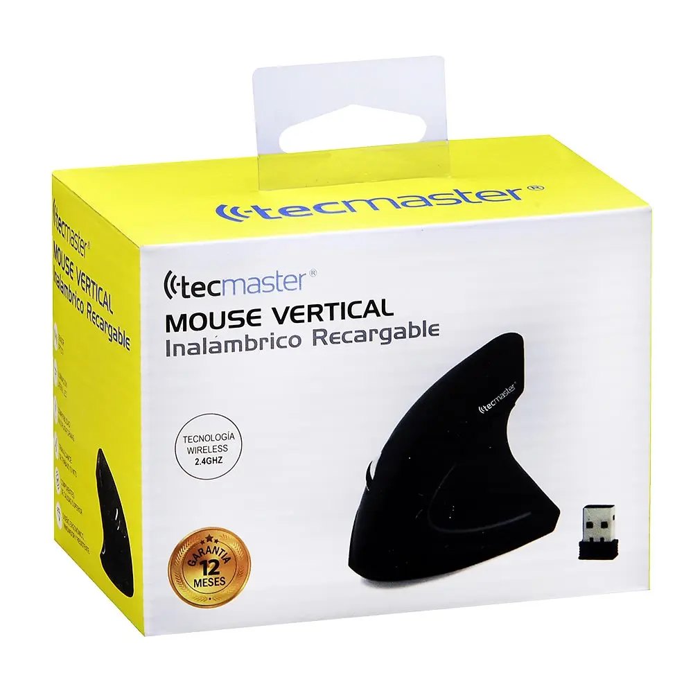 TECMASTER VERTICAL MOUSE INALÁMBRICO RECARGABLE COLOR NEGRO