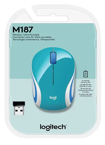 MOUSE MINI LOGITECH INALAM M187 REFRESH CELESTE