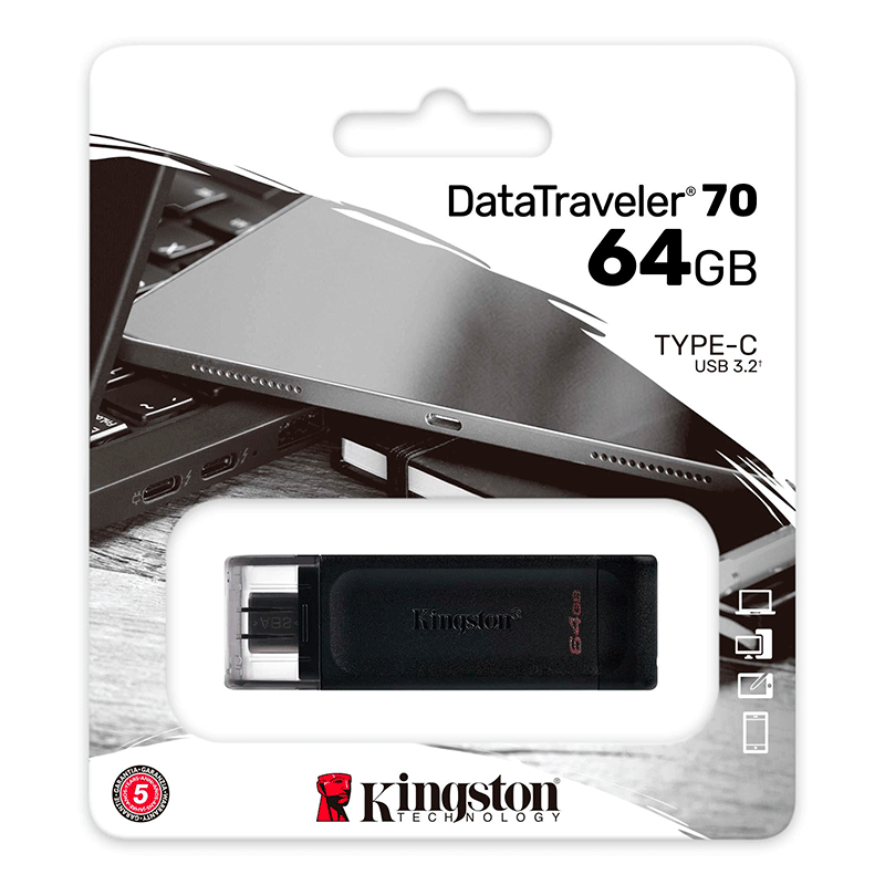 [740617305302] KNG64GB USB-C3.2 Gen1 DataTraveler70 PENDRIVE KINGSTON