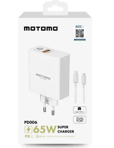 [67227591025641] CARGADOR MOTOMO USB C 65W SUPER CHARGER PD006