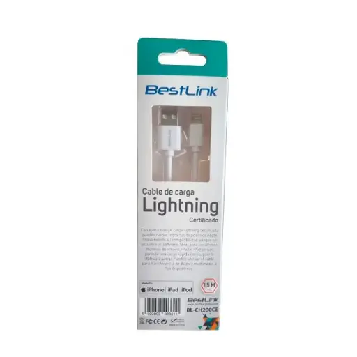 [300331] CABLE PARA IPHONE CERTIFICADO POR MFI COLOR BLANCO 1,5 METROS